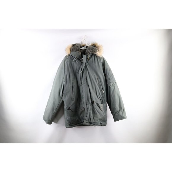 Vintage 70s L Distressed Genuine Fur Trim Military N-3B Snorkel Parka Jacket
